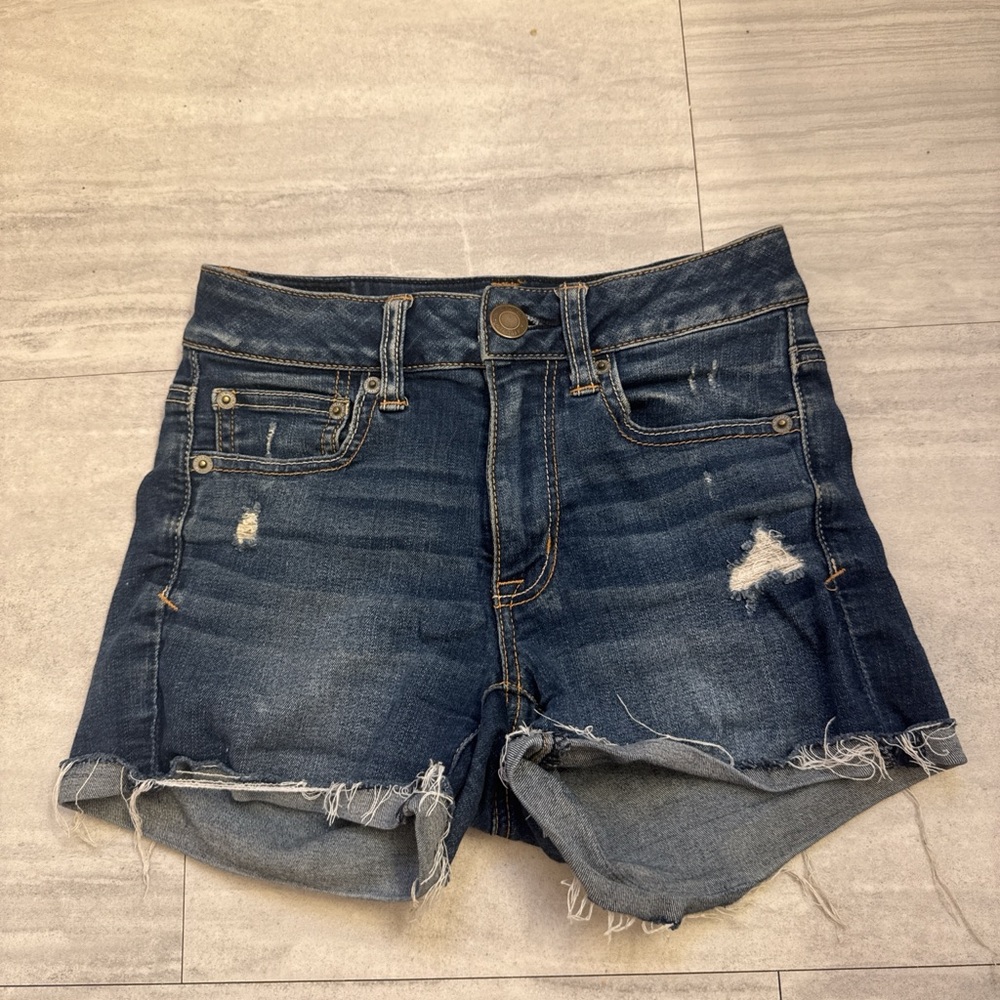 American Eagle Outfitters Dark Blue Distressed Jean Shorts